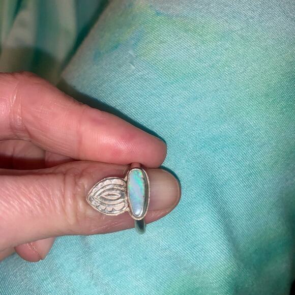 CUSTOM MADE AUSTRALIAN OPAL STERLING SILVER MEHNDI RING 5.75 BOHO - Picture 7 of 7